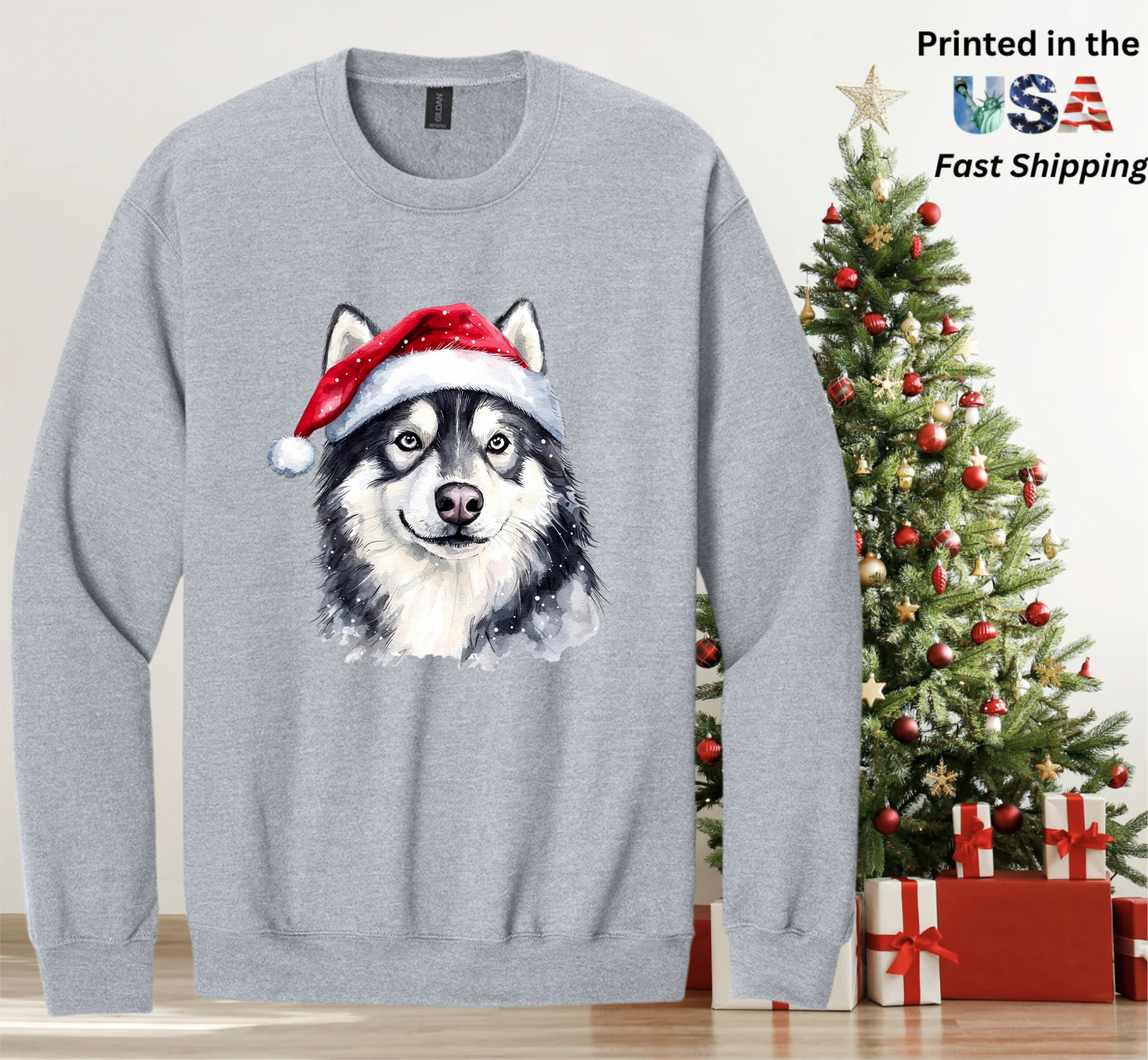 Santapaws Christmas Crewneck Sweatshirt - High Quality Printed in USA - 50/50 Cotton Polyester Blend