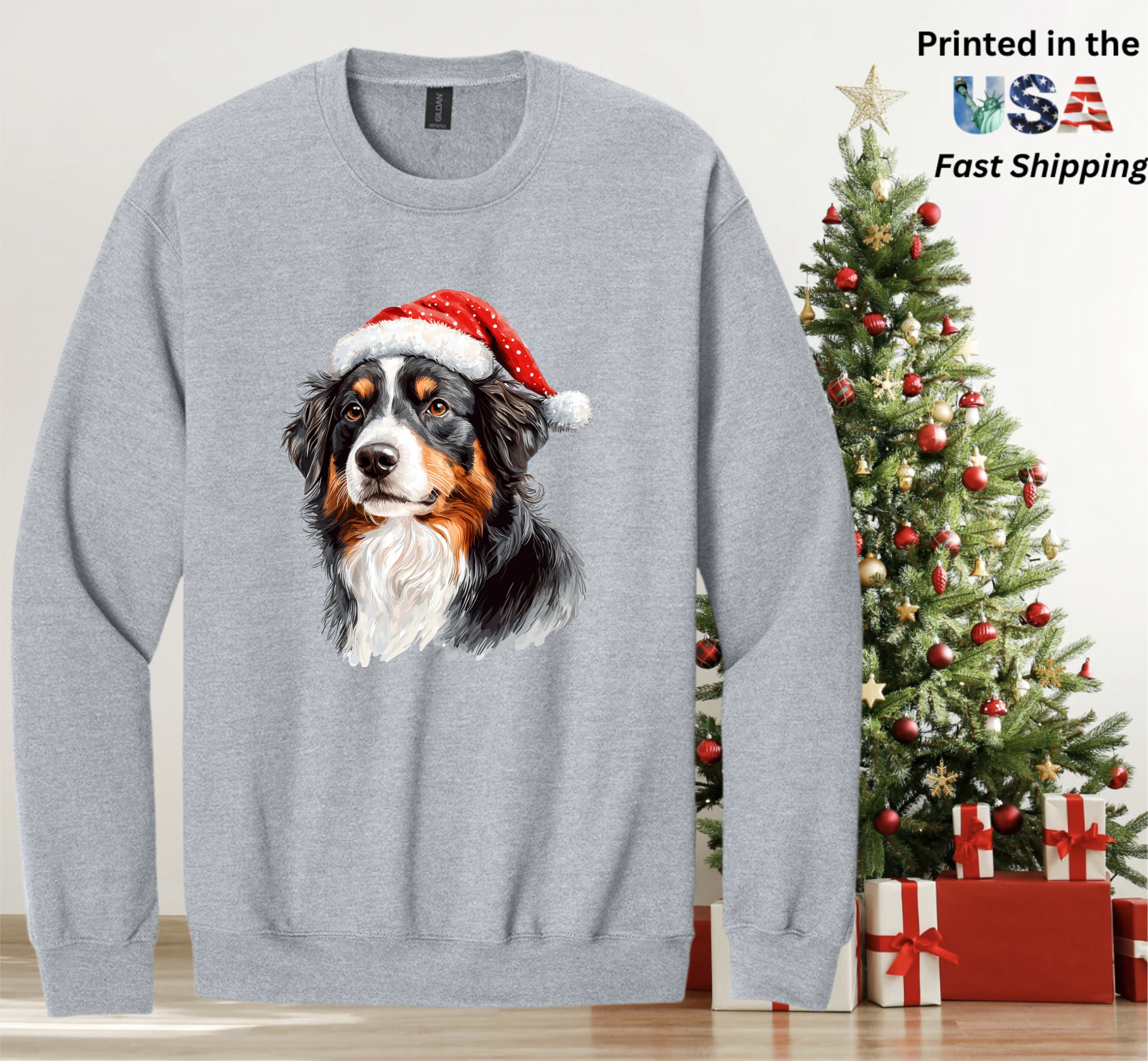 Santapaws Christmas Crewneck Sweatshirt - High Quality Printed in USA - 50/50 Cotton Polyester Blend