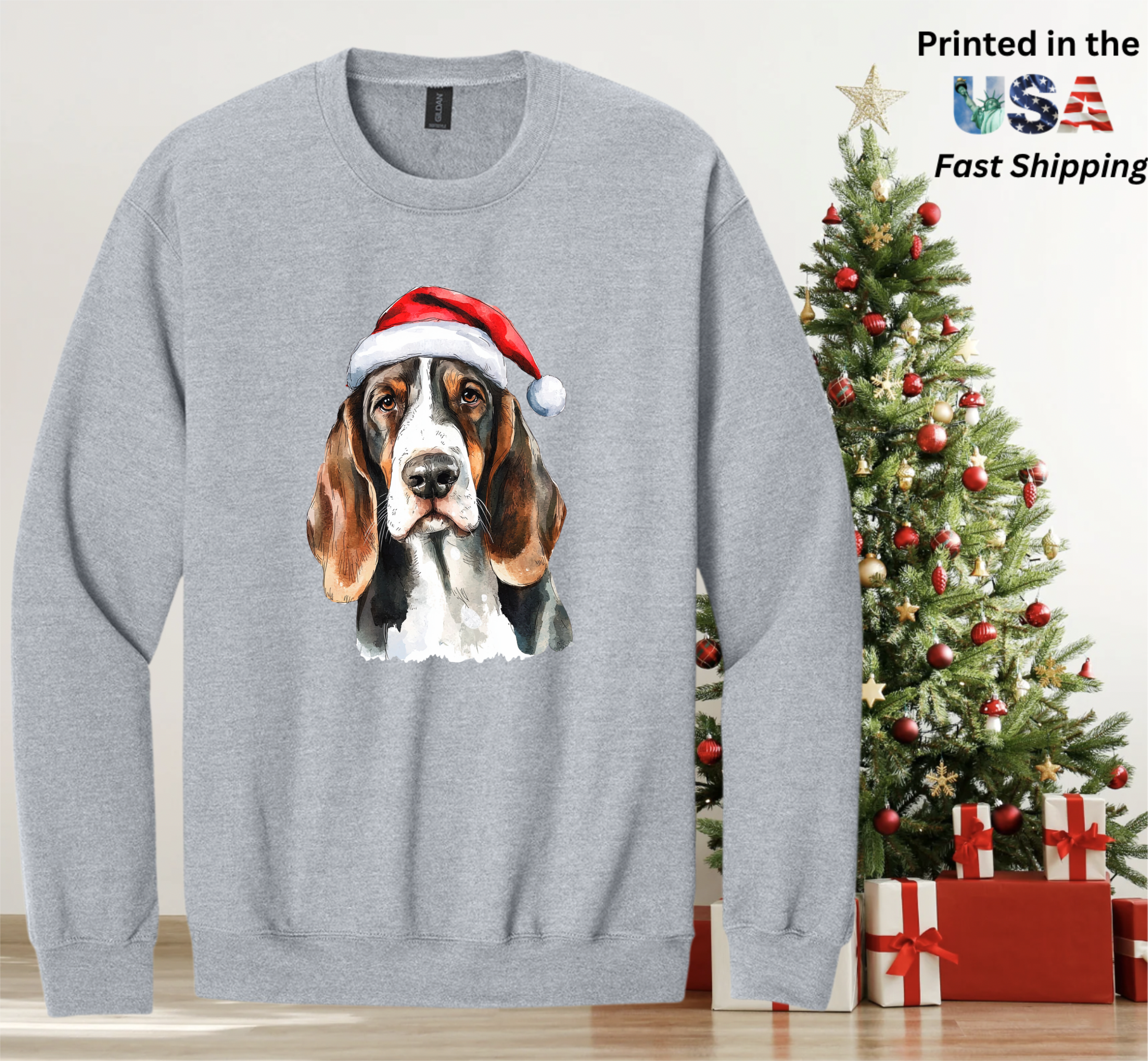 Santapaws Christmas Crewneck Sweatshirt - High Quality Printed in USA - 50/50 Cotton Polyester Blend