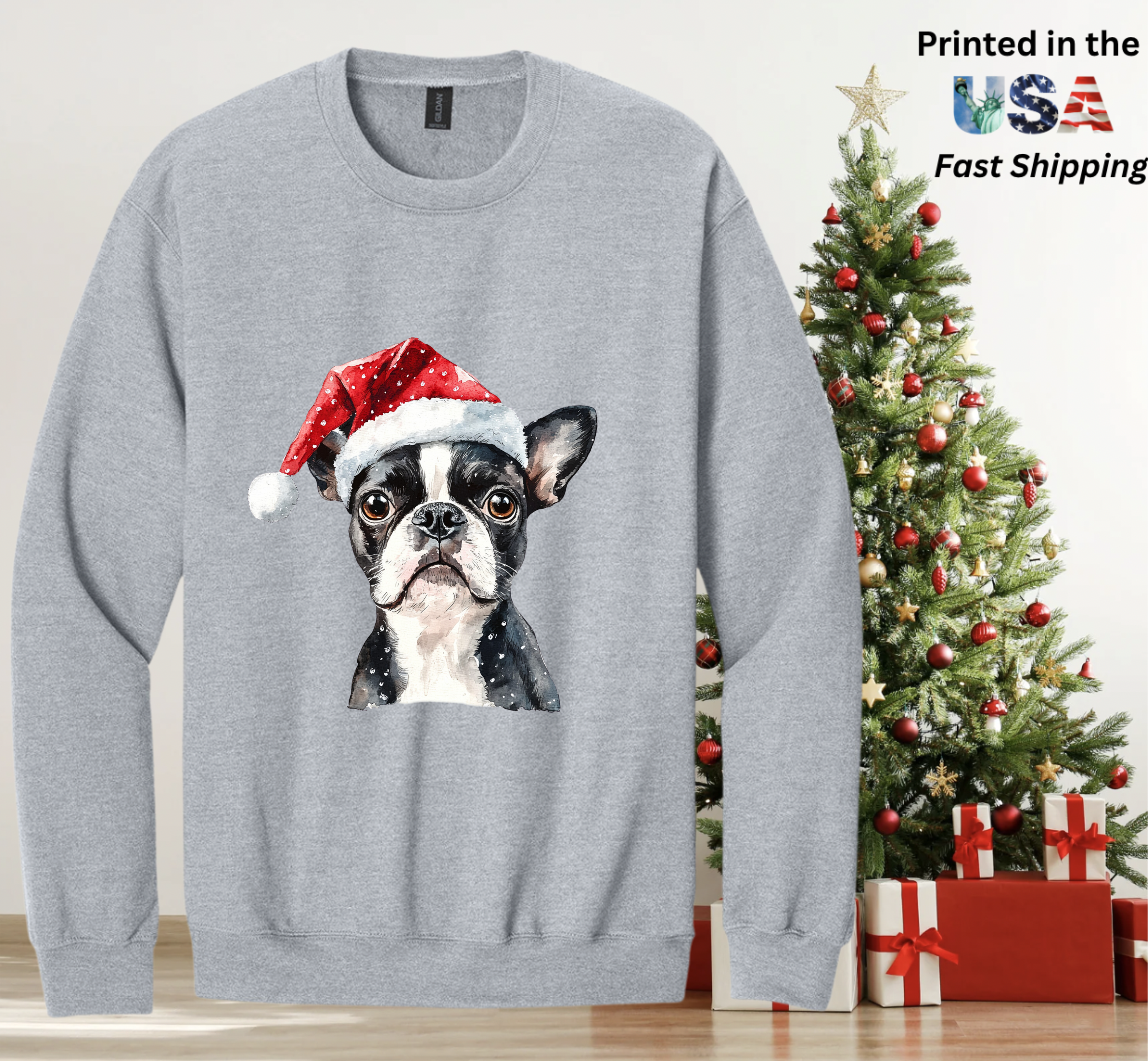 Santapaws Christmas Crewneck Sweatshirt - High Quality Printed in USA - 50/50 Cotton Polyester Blend
