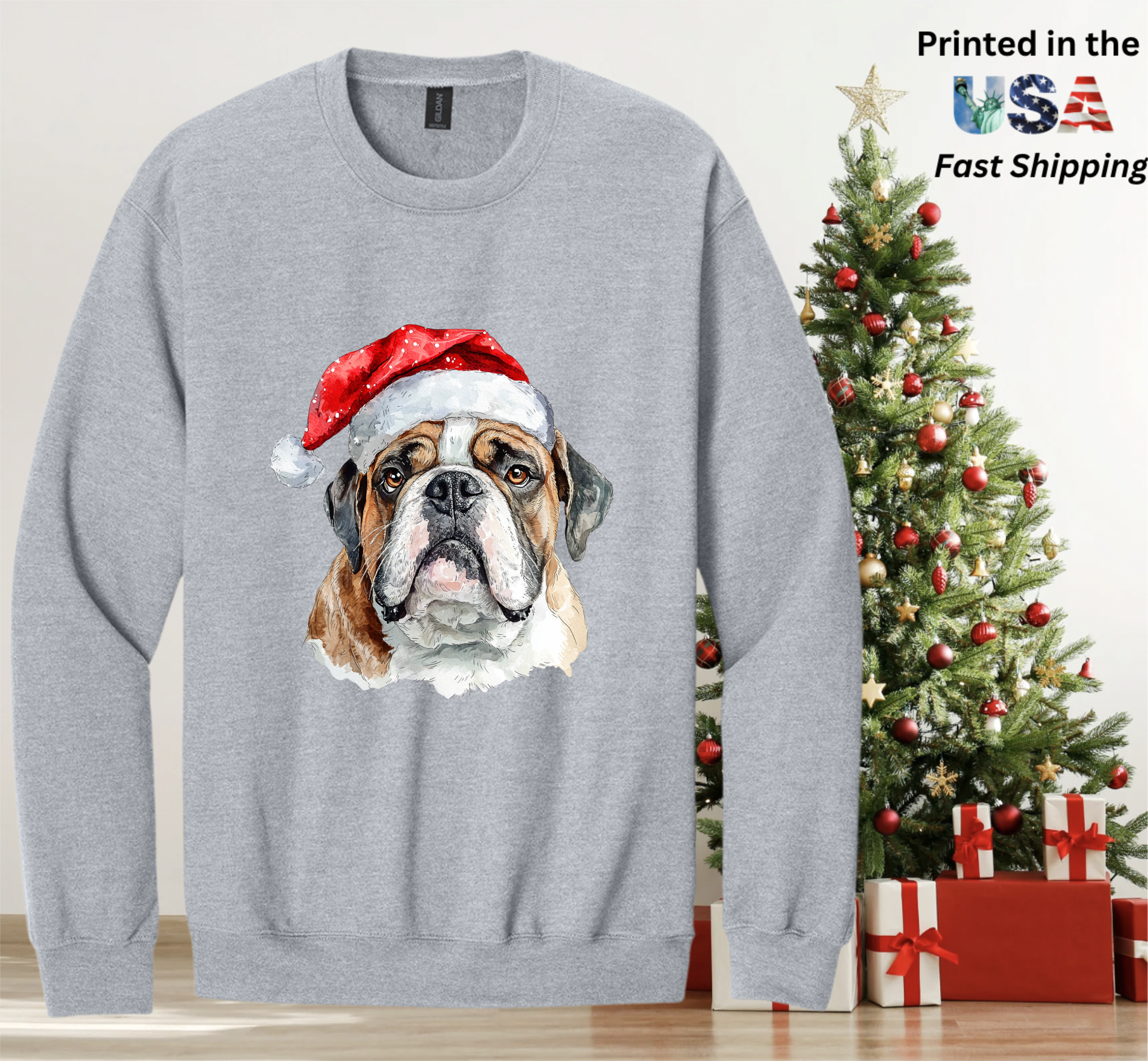 Santapaws Christmas Crewneck Sweatshirt - High Quality Printed in USA - 50/50 Cotton Polyester Blend