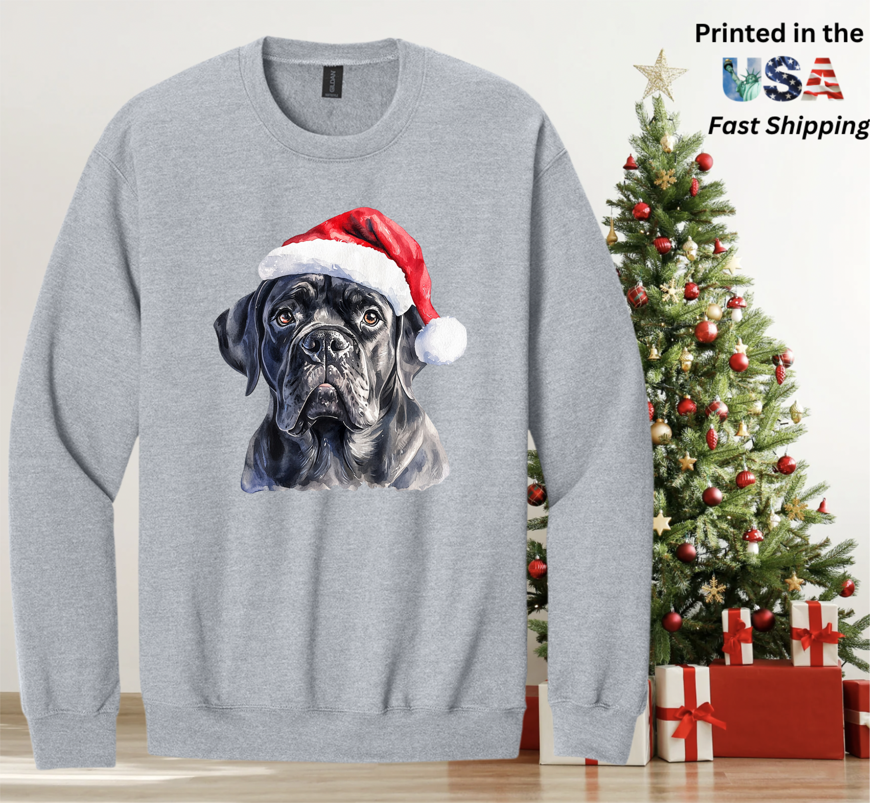 Santapaws Christmas Crewneck Sweatshirt - High Quality Printed in USA - 50/50 Cotton Polyester Blend