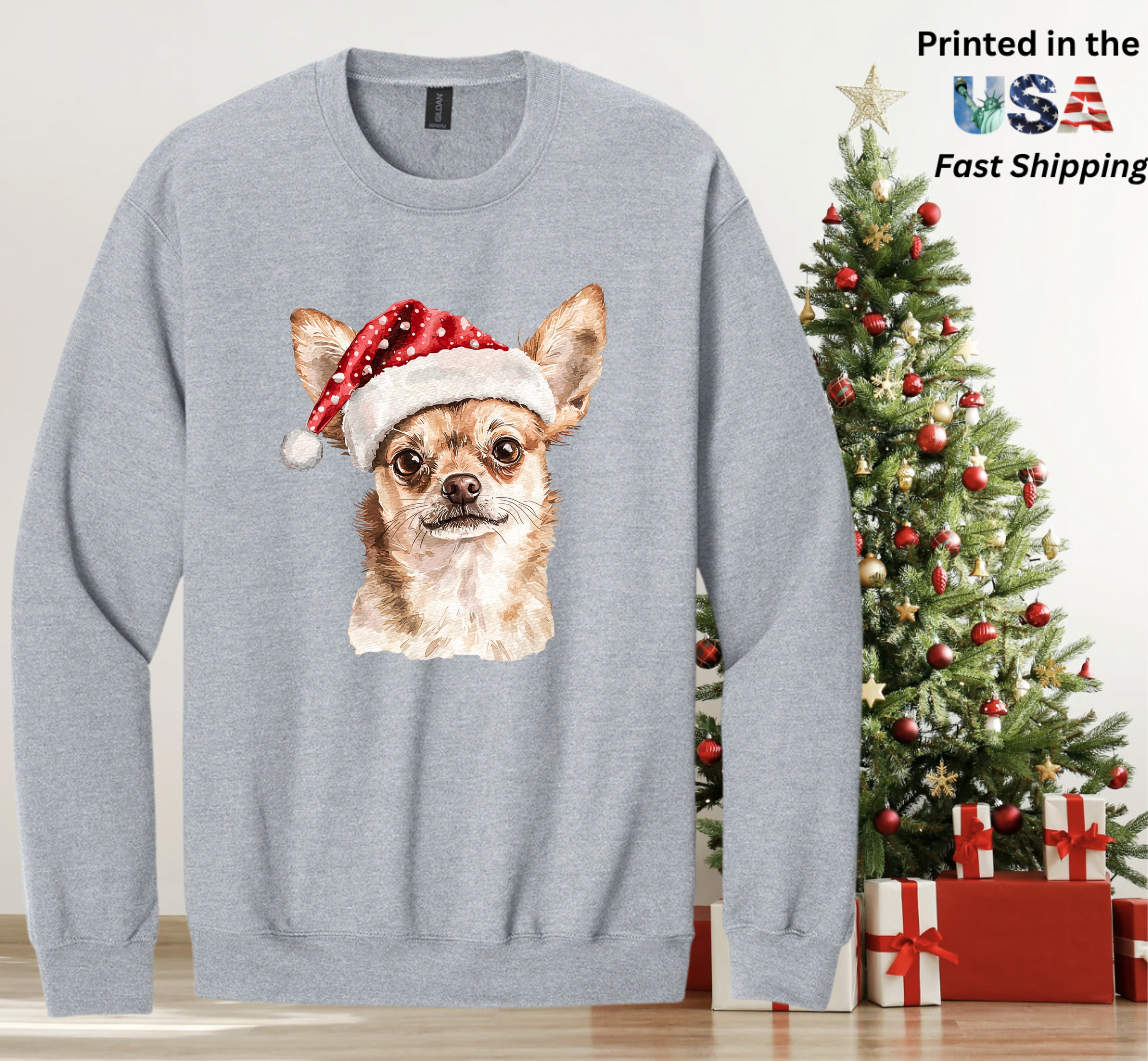 Santapaws Christmas Crewneck Sweatshirt - High Quality Printed in USA - 50/50 Cotton Polyester Blend
