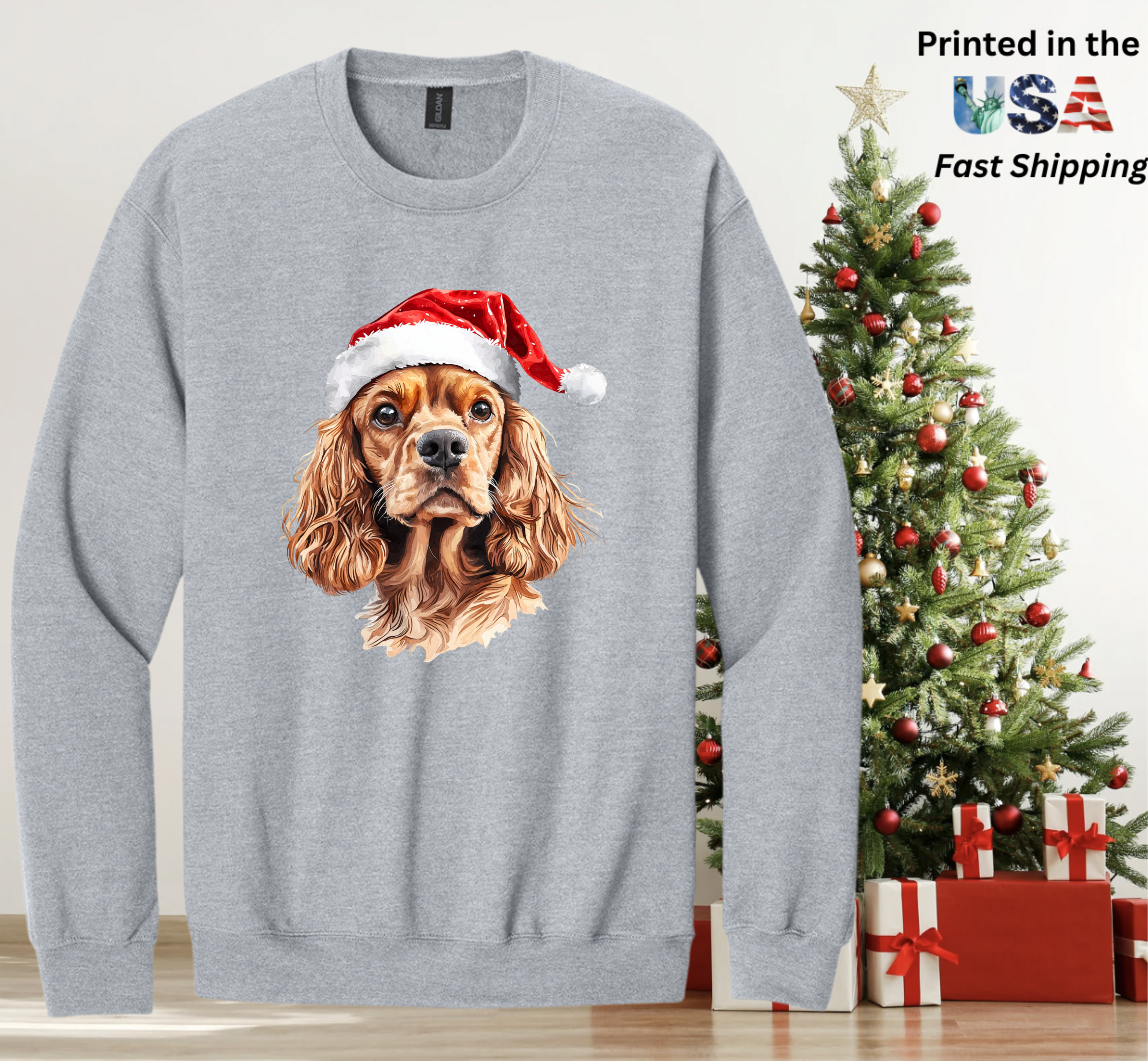 Santapaws Christmas Crewneck Sweatshirt - High Quality Printed in USA - 50/50 Cotton Polyester Blend