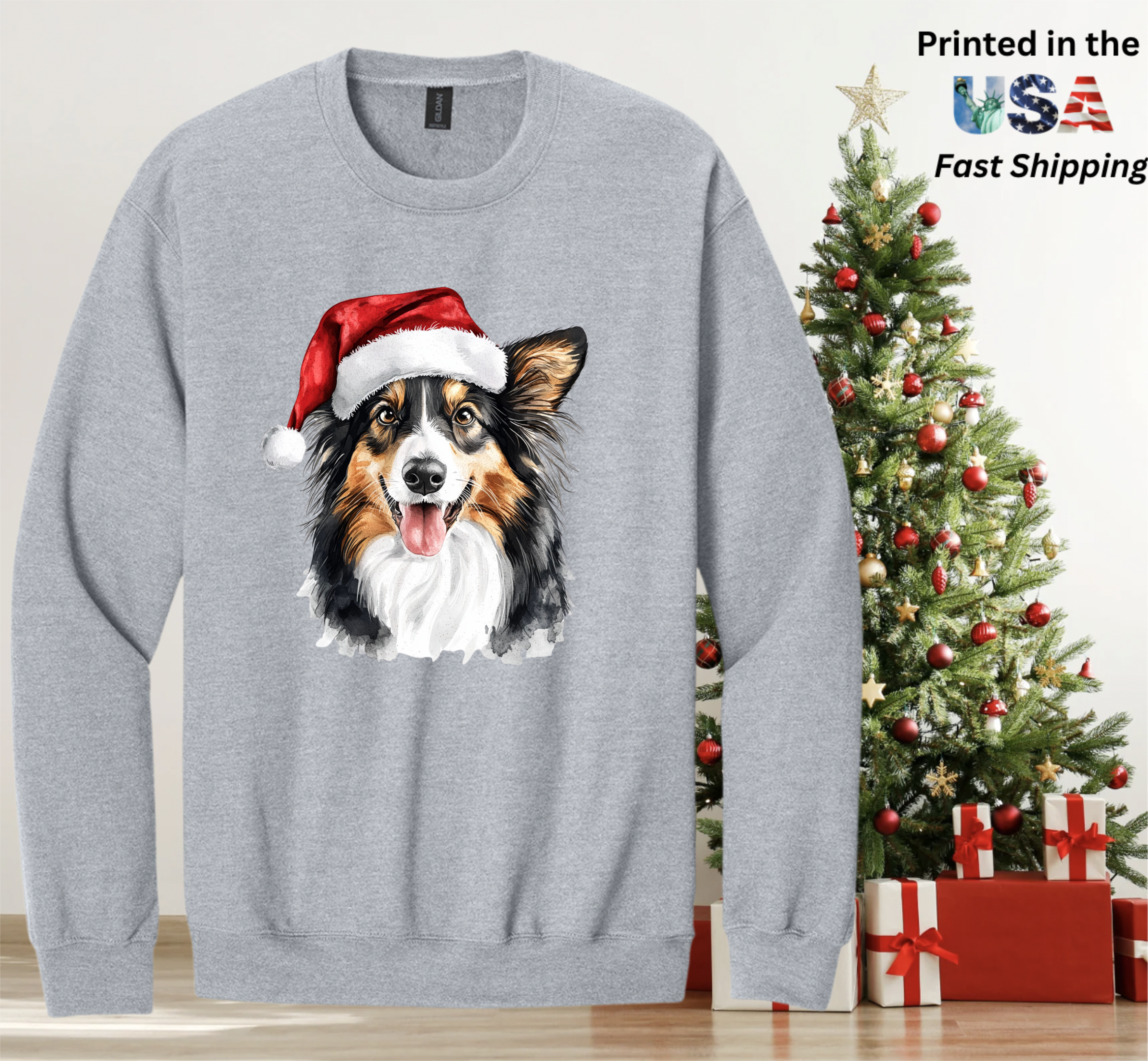Santapaws Christmas Crewneck Sweatshirt - High Quality Printed in USA - 50/50 Cotton Polyester Blend