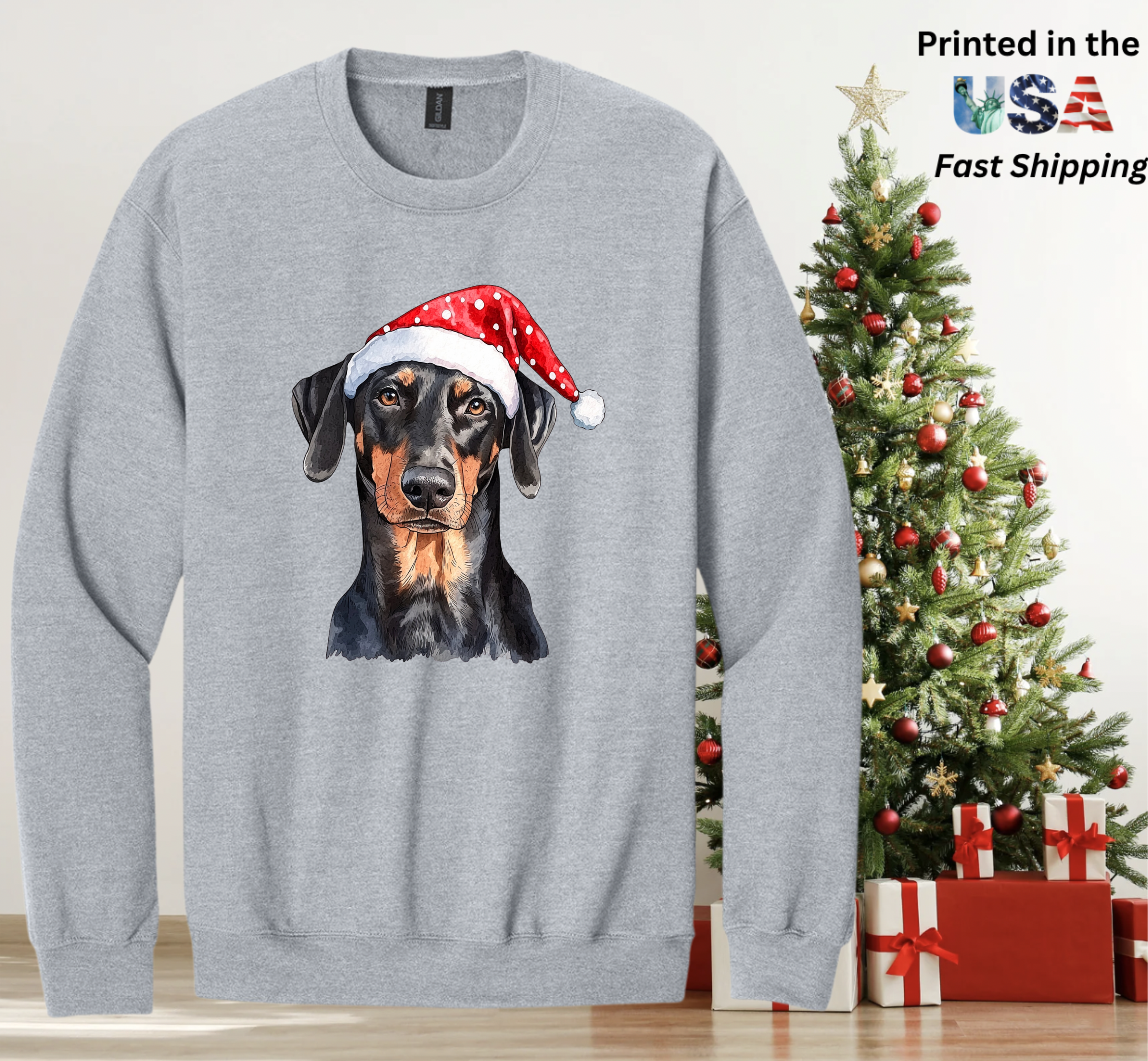 Santapaws Christmas Crewneck Sweatshirt - High Quality Printed in USA - 50/50 Cotton Polyester Blend