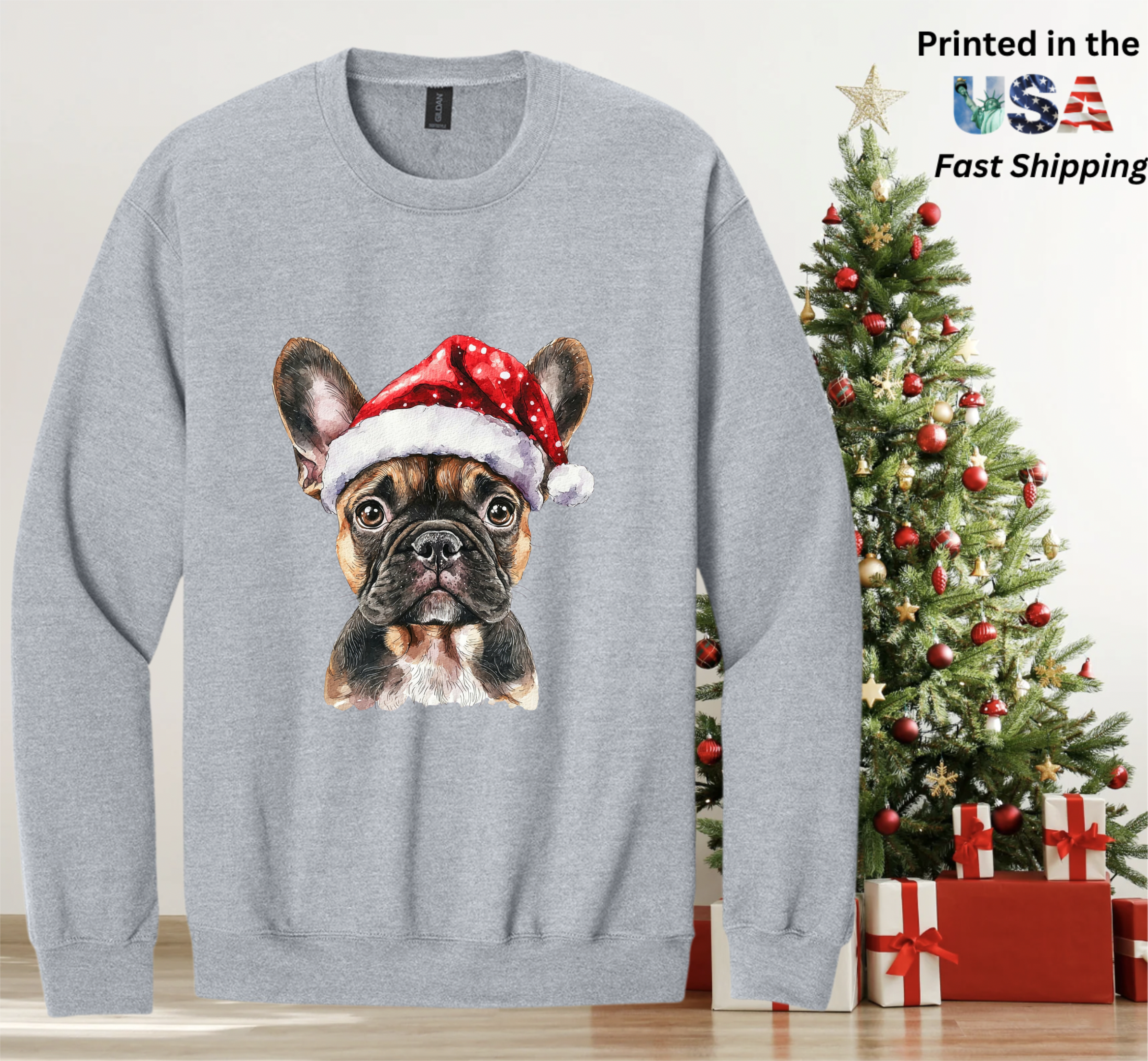 Santapaws Christmas Crewneck Sweatshirt - High Quality Printed in USA - 50/50 Cotton Polyester Blend