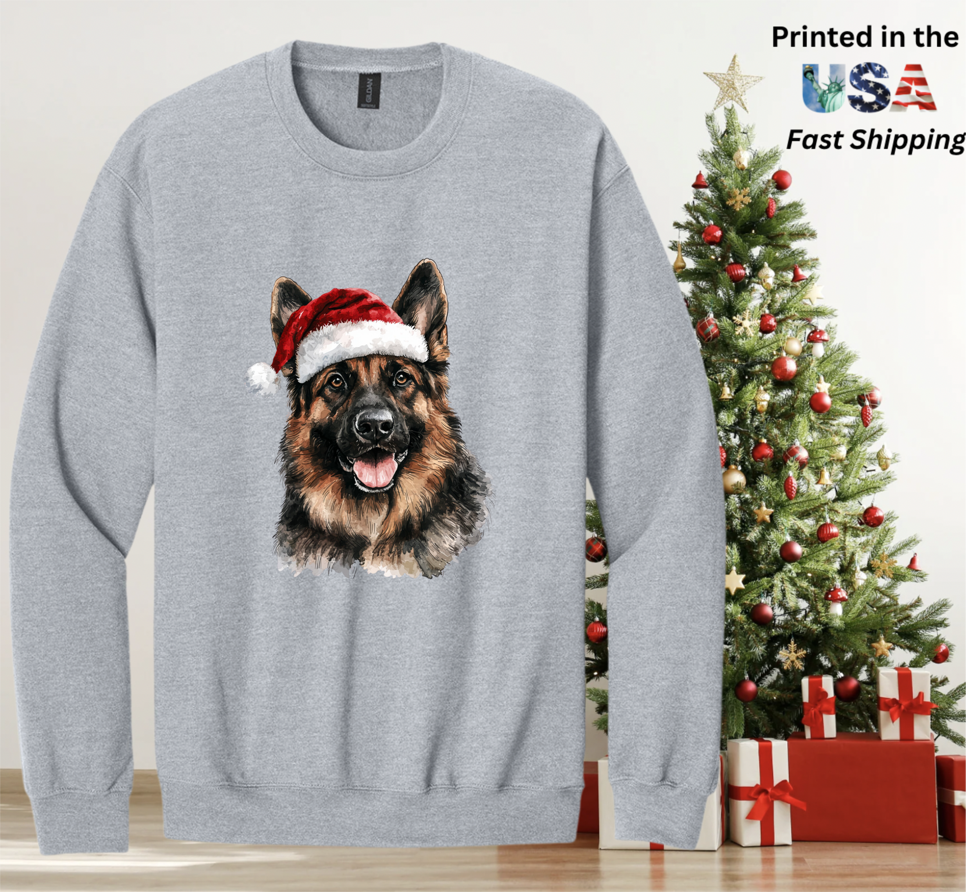 Santapaws Christmas Crewneck Sweatshirt - High Quality Printed in USA - 50/50 Cotton Polyester Blend