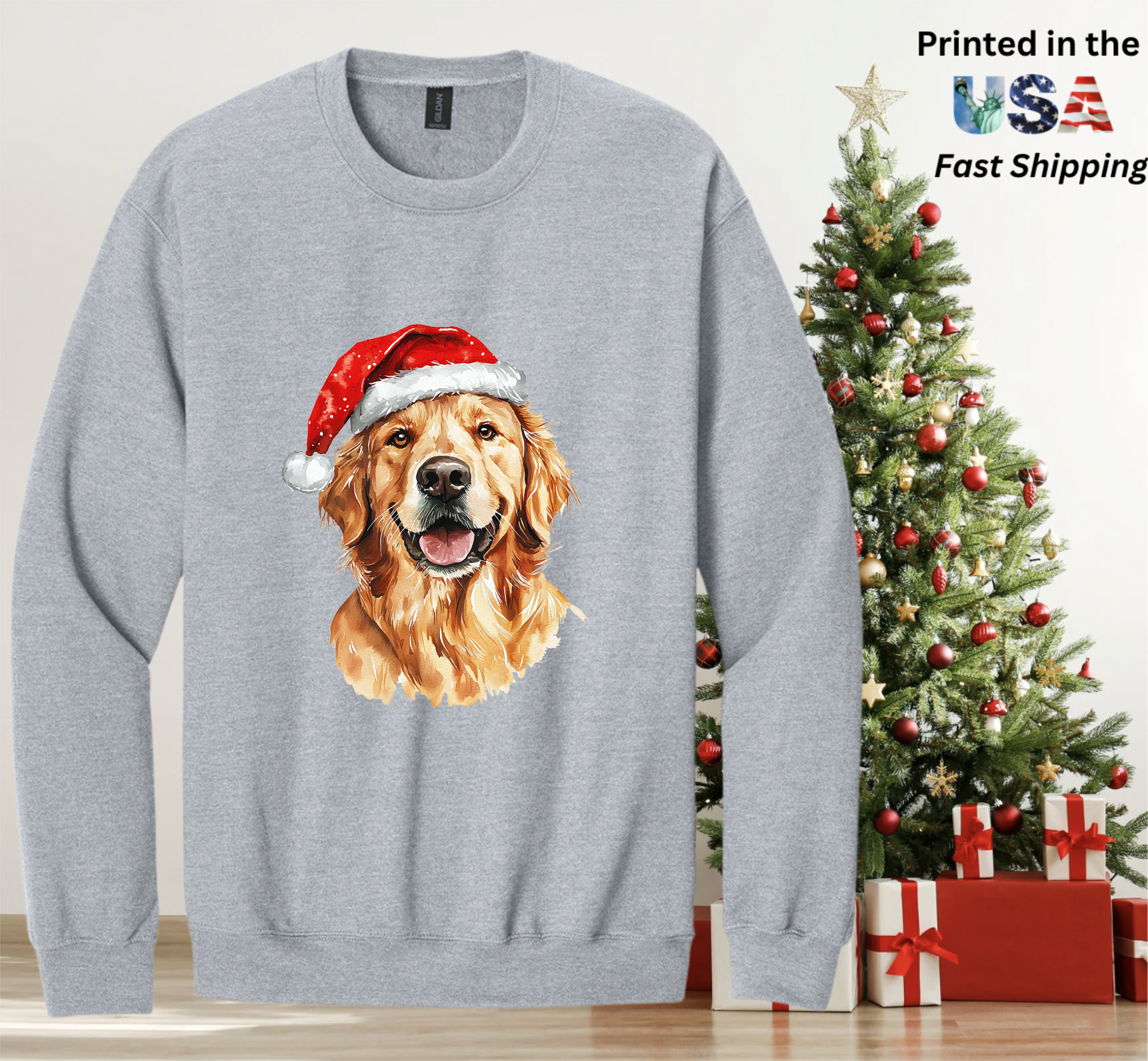Santapaws Christmas Crewneck Sweatshirt - High Quality Printed in USA - 50/50 Cotton Polyester Blend