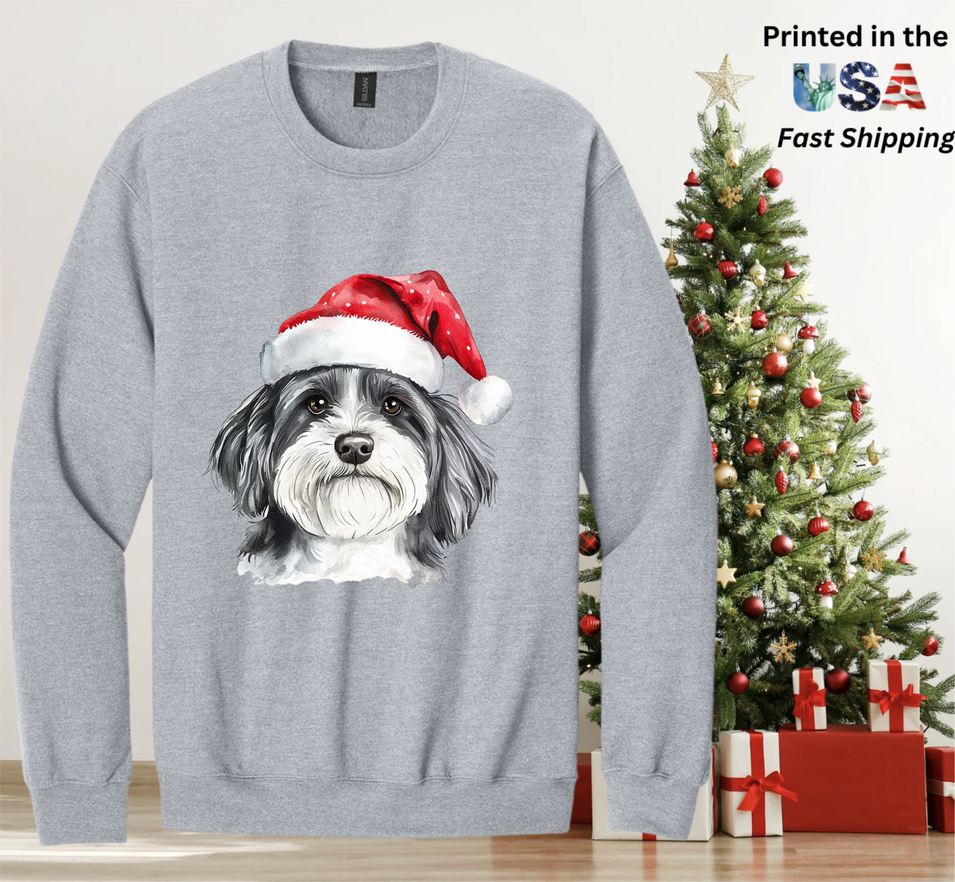 Santapaws Christmas Crewneck Sweatshirt - High Quality Printed in USA - 50/50 Cotton Polyester Blend