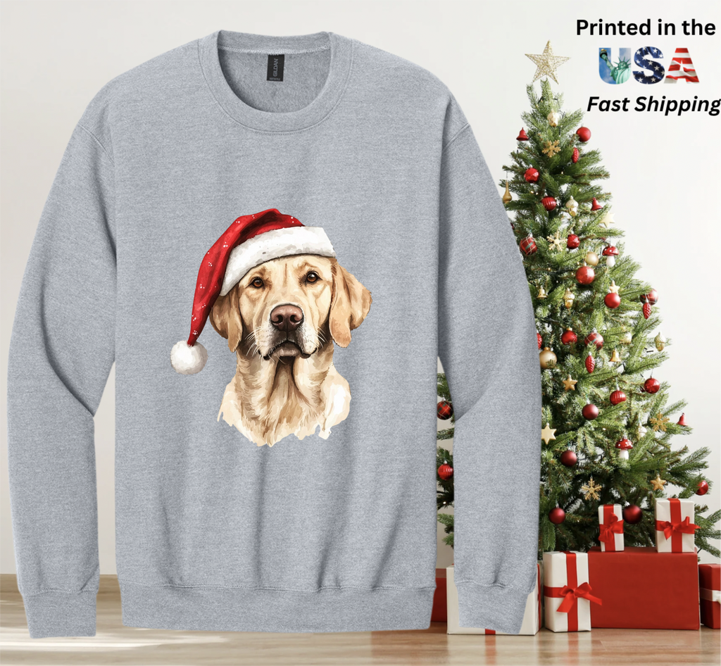 Santapaws Christmas Crewneck Sweatshirt - High Quality Printed in USA - 50/50 Cotton Polyester Blend