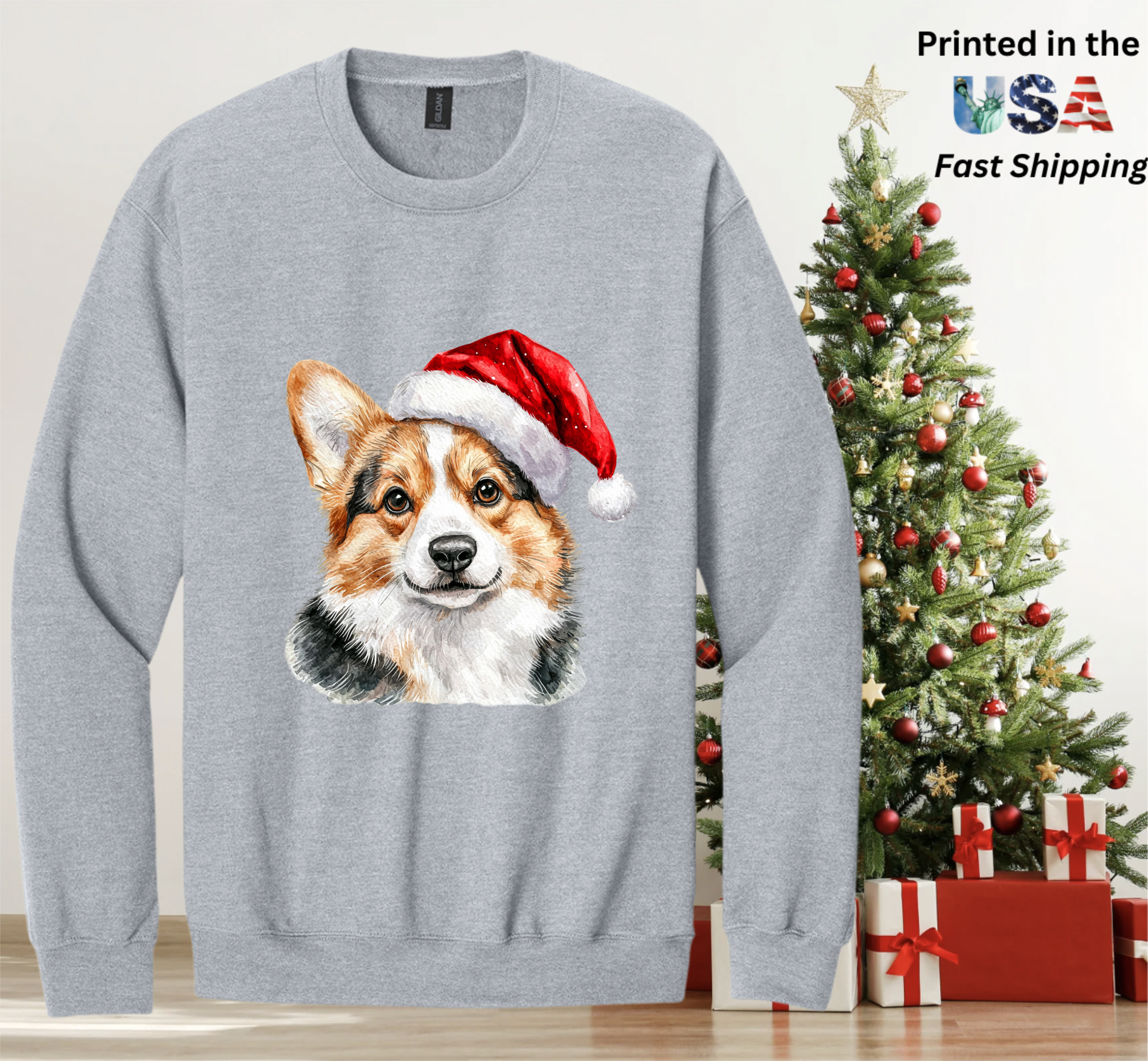 Santapaws Christmas Crewneck Sweatshirt - High Quality Printed in USA - 50/50 Cotton Polyester Blend