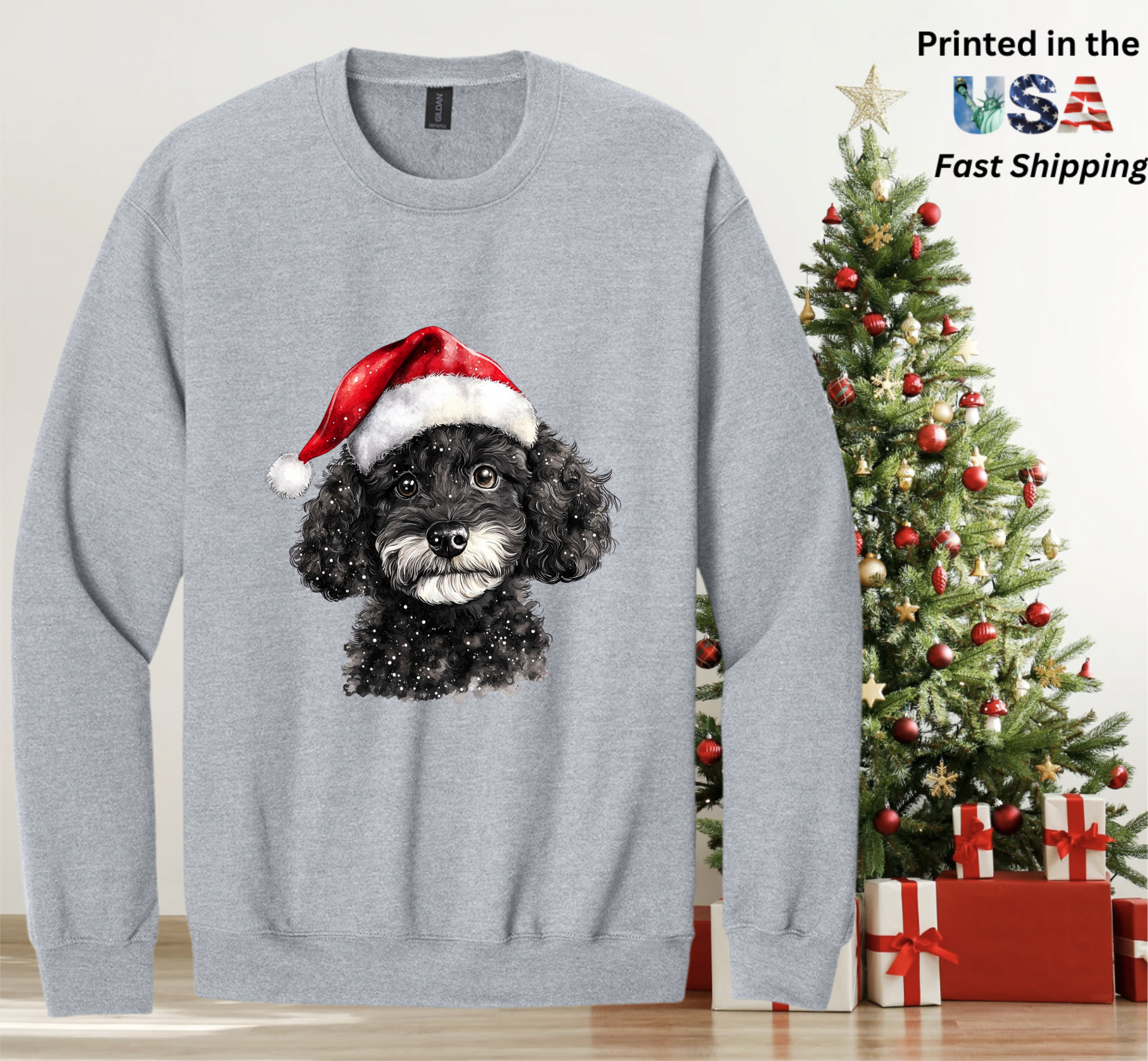 Santapaws Christmas Crewneck Sweatshirt - High Quality Printed in USA - 50/50 Cotton Polyester Blend