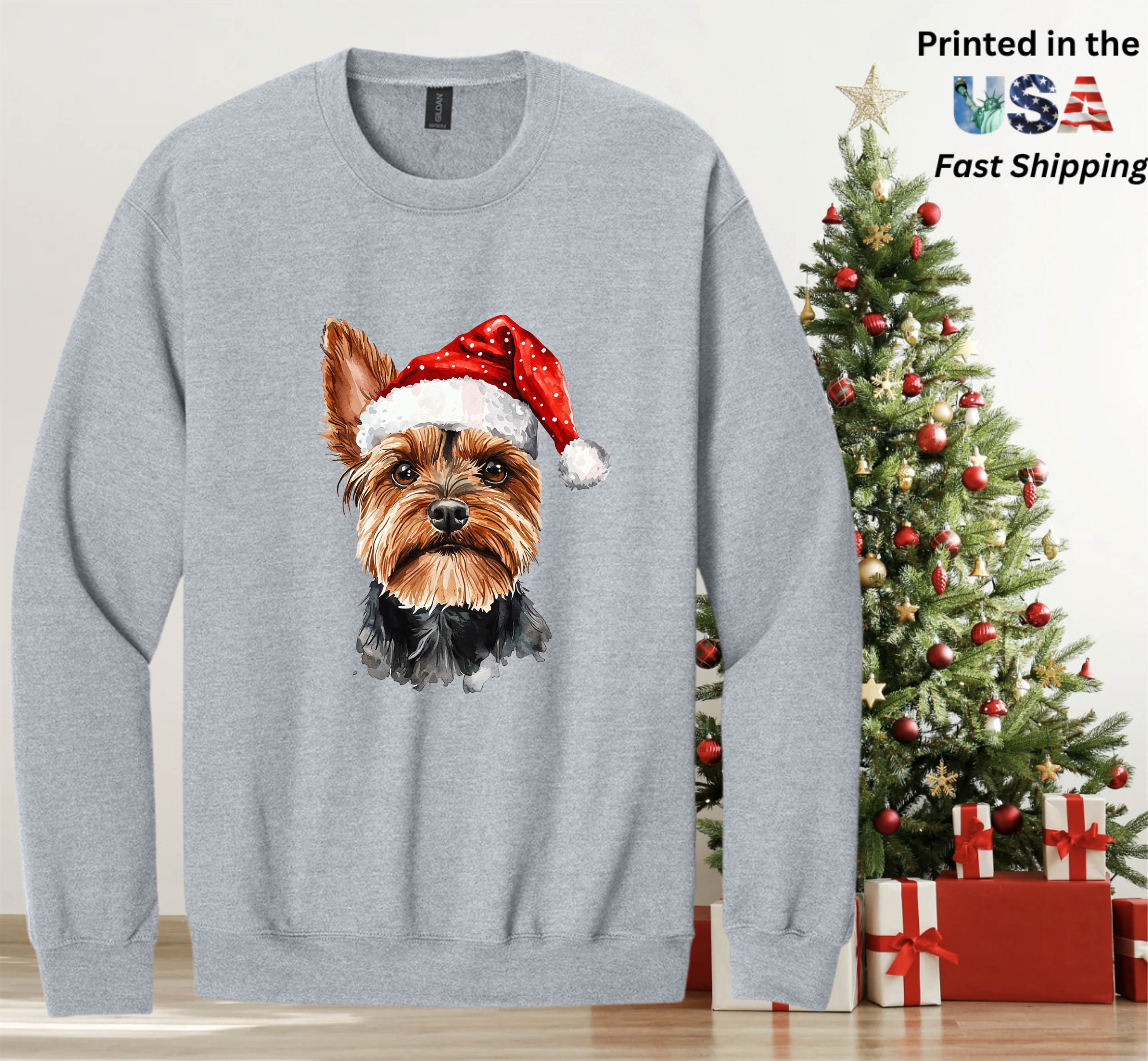 Santapaws Christmas Crewneck Sweatshirt - High Quality Printed in USA - 50/50 Cotton Polyester Blend