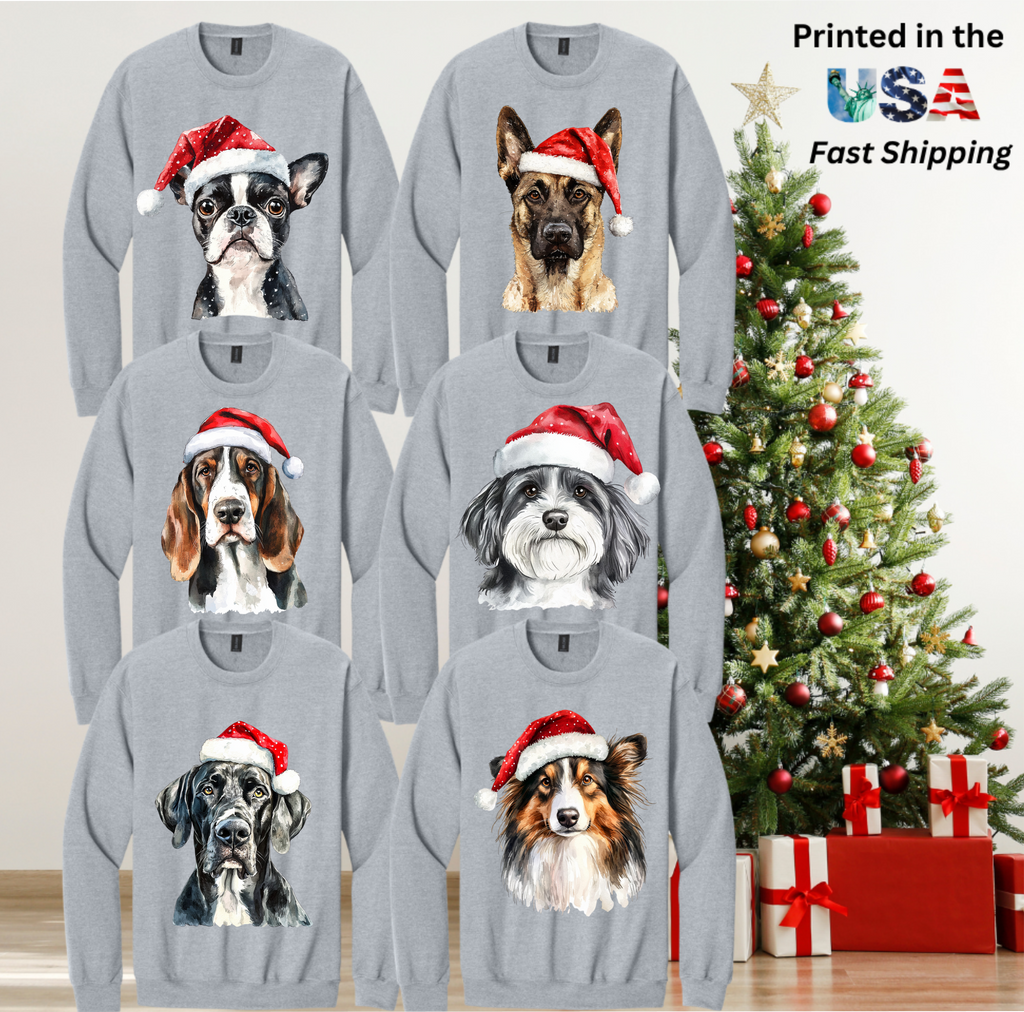 Santapaws Christmas Crewneck Sweatshirt - High Quality Printed in USA - 50/50 Cotton Polyester Blend